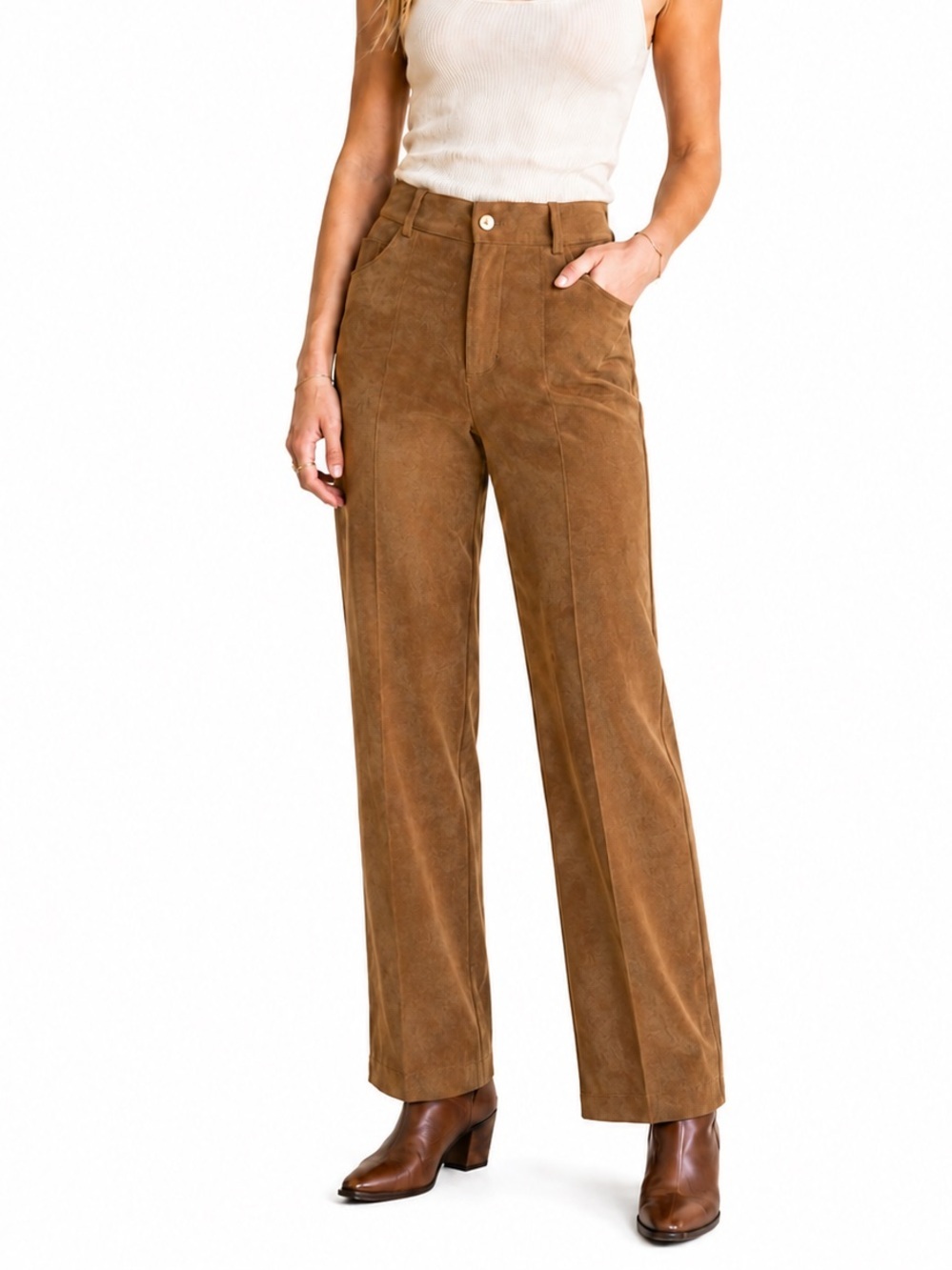 HOH Brown Tan Faux Suede High Rise Waist Western Boho Pants Medium 31